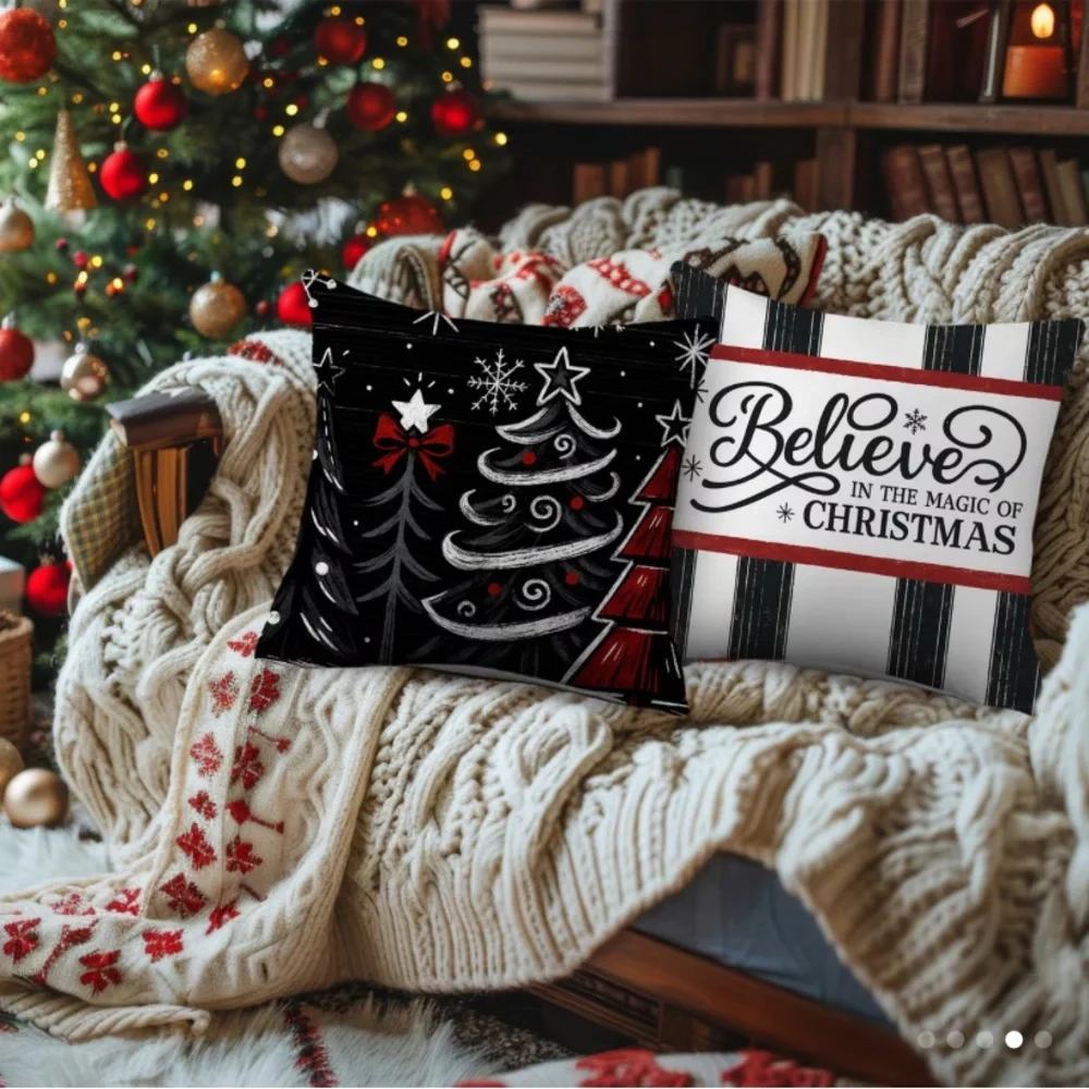 (New in package)4 pk Holiday Decorative Pillow Covers Set - Black, Red, White
